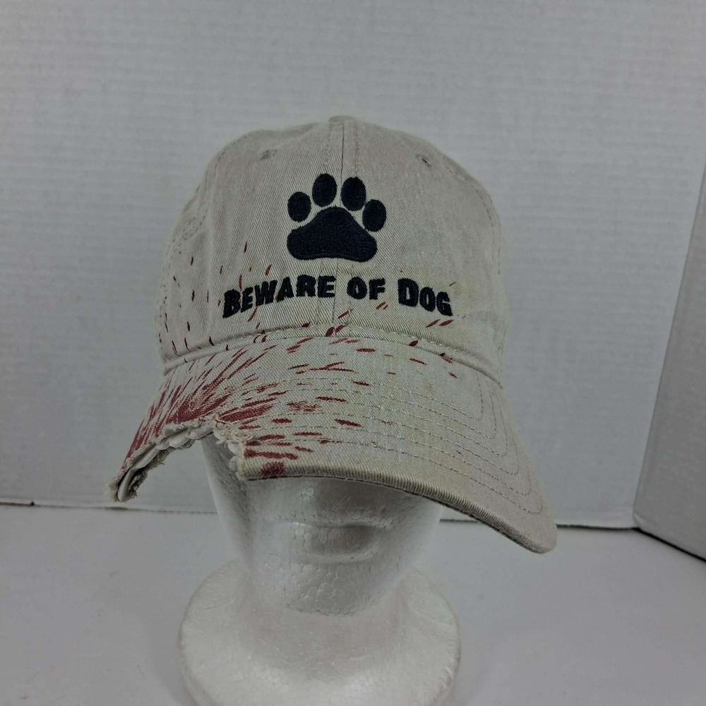 Triangle Sport Headwear Beware of Dog Distressed Splatter‎ Baseball Cap Khaki